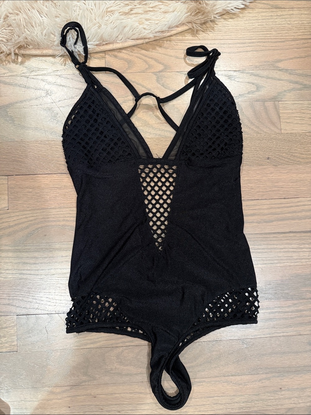 Fashion Nova Black Crochet-Trim Lace Bodysuit